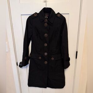 Via Spiga Women’s Trench Coat Black Size 2 Wool Blend Peat Coat Button Vintage